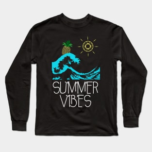 pineapple at sea surf summer Long Sleeve T-Shirt